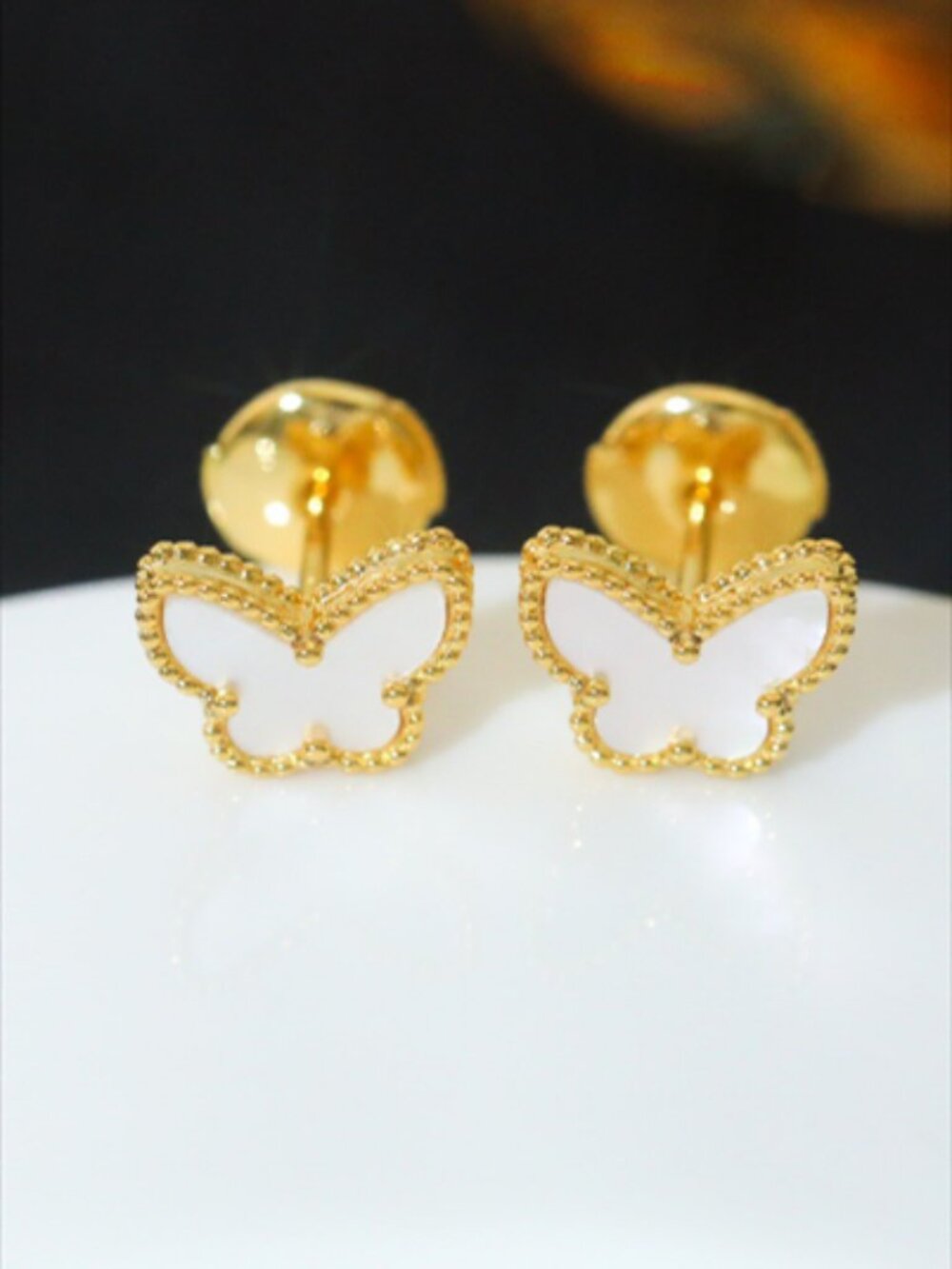 Van Cleef & Arpels White Butterfly Stud Earrings